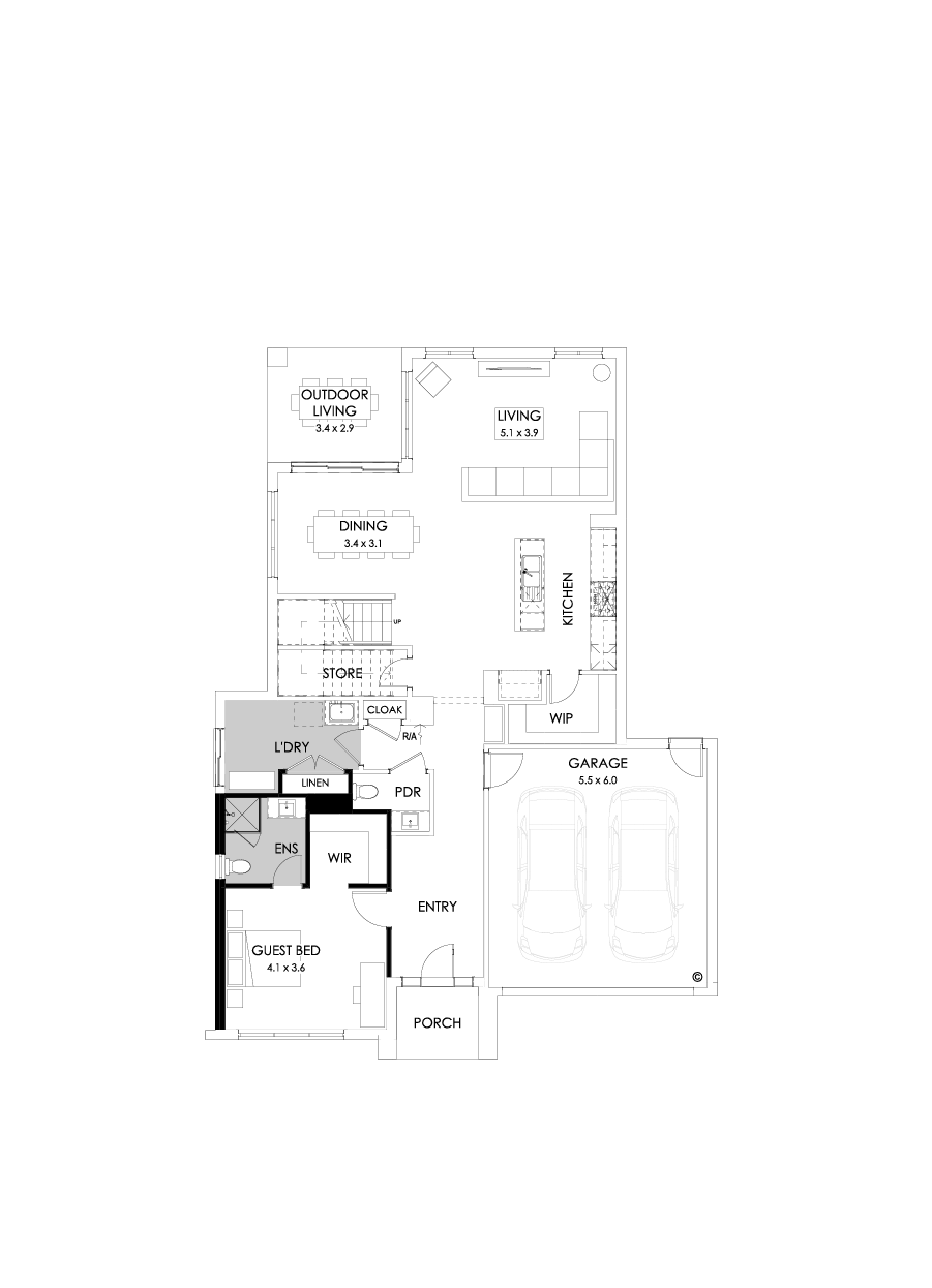36 Ground Floor Floorplan (Guest bedroom - Flipped)
