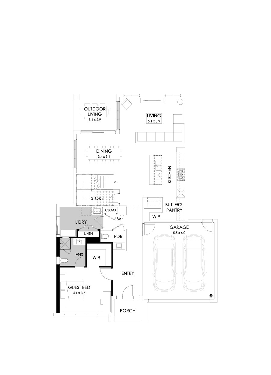 36 Ground Floor Floorplan (Guest bedroom - Flipped)