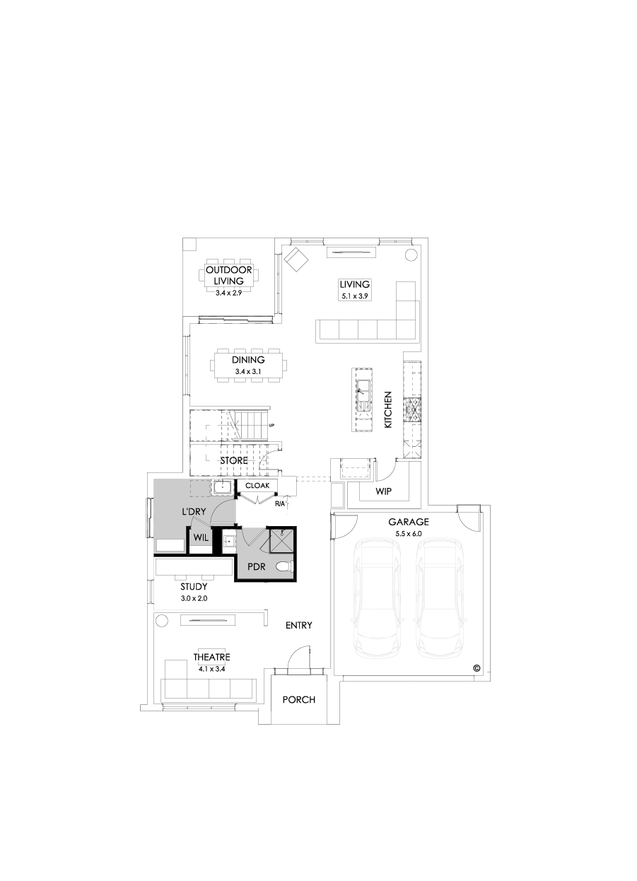36 Ground Floor Floorplan (Shower to powder - Flipped)