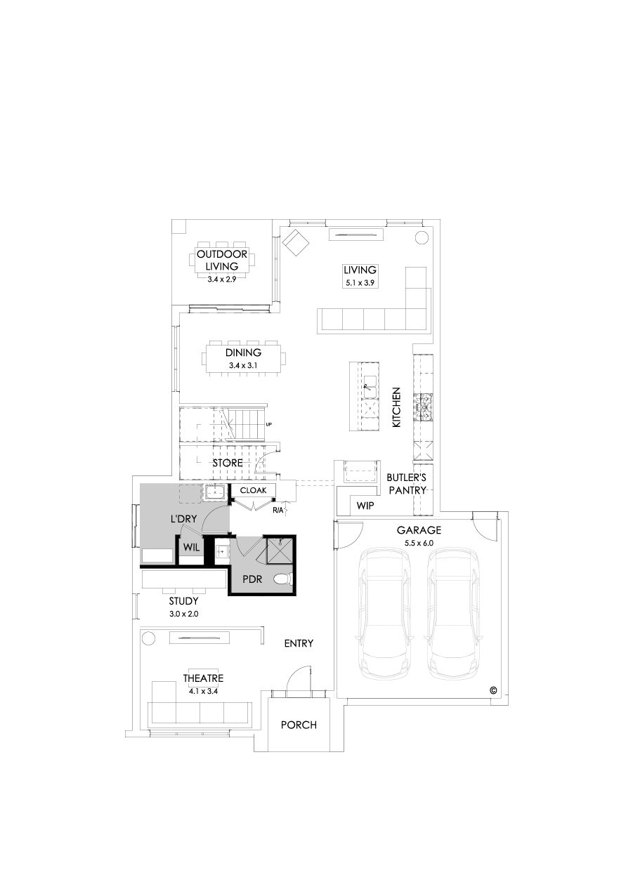 36 Ground Floor Floorplan (Shower to powder - Flipped)