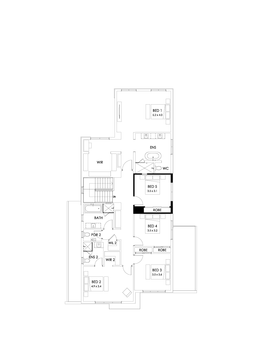 41 First Floor Floorplan (5th bedroom - Flipped)