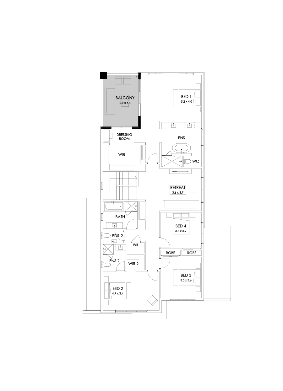 41 First Floor Floorplan (Rear balcony - Flipped)