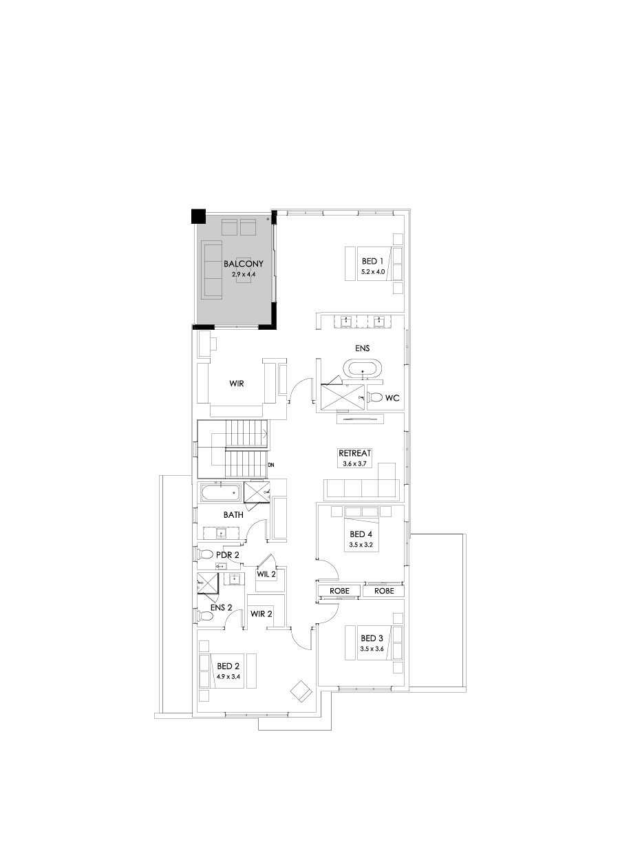 41 First Floor Floorplan (Rear balcony - Flipped)