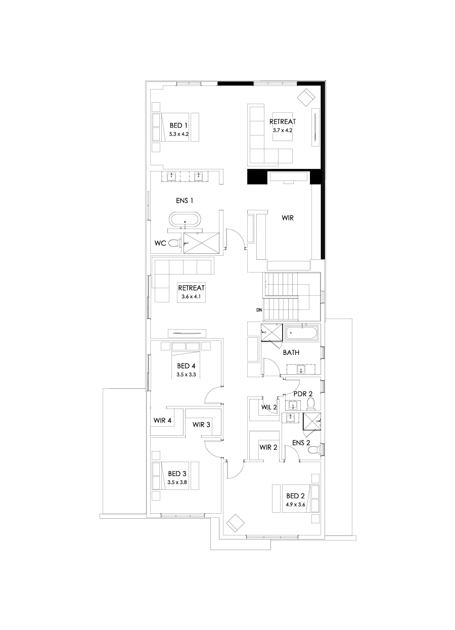 45 First Floor Floorplan (Alternate bed 1)