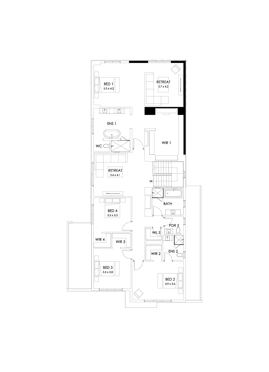 45 First Floor Floorplan (Alternate bed 1)