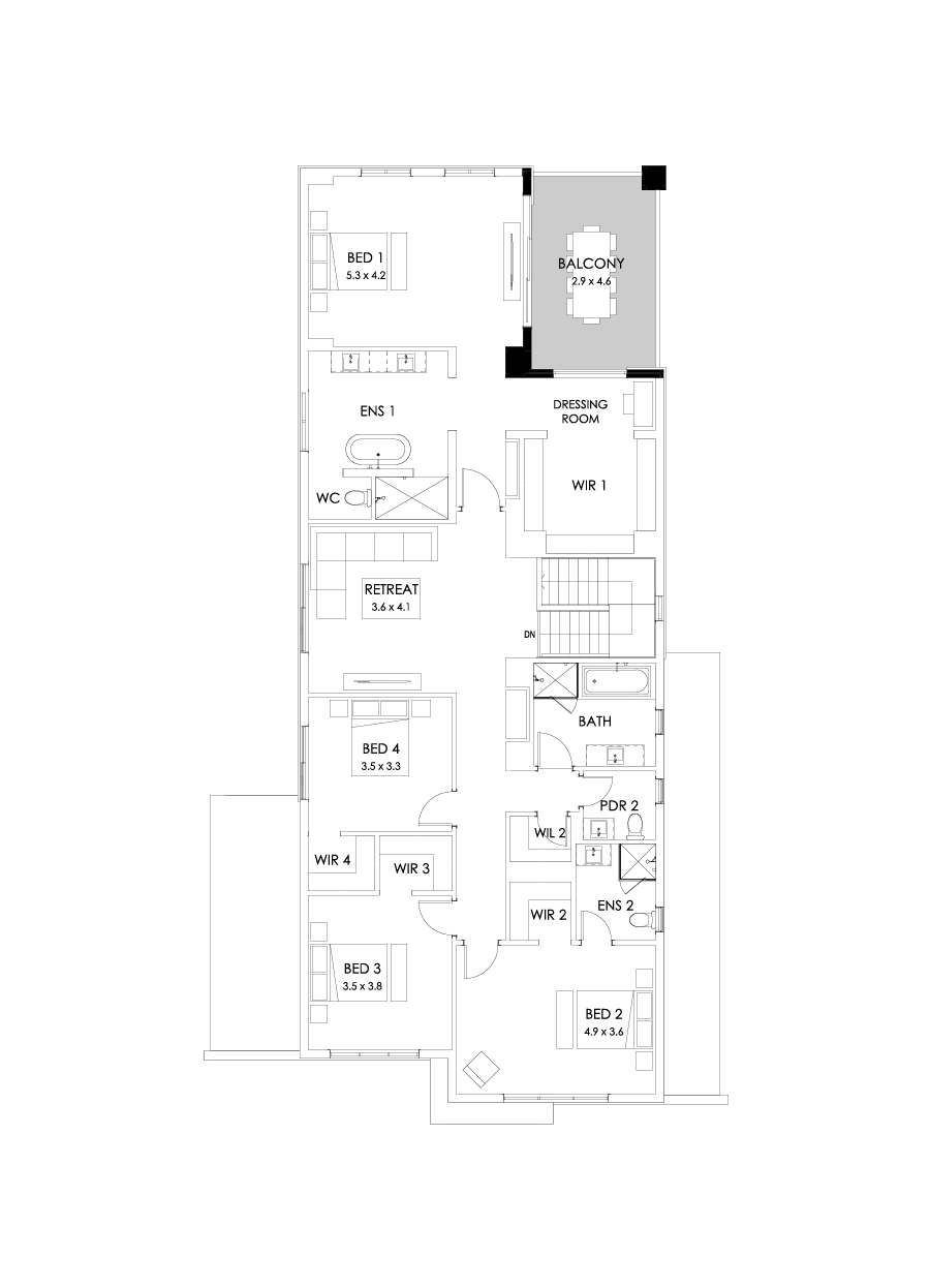 45 First Floor Floorplan (Rear balcony)