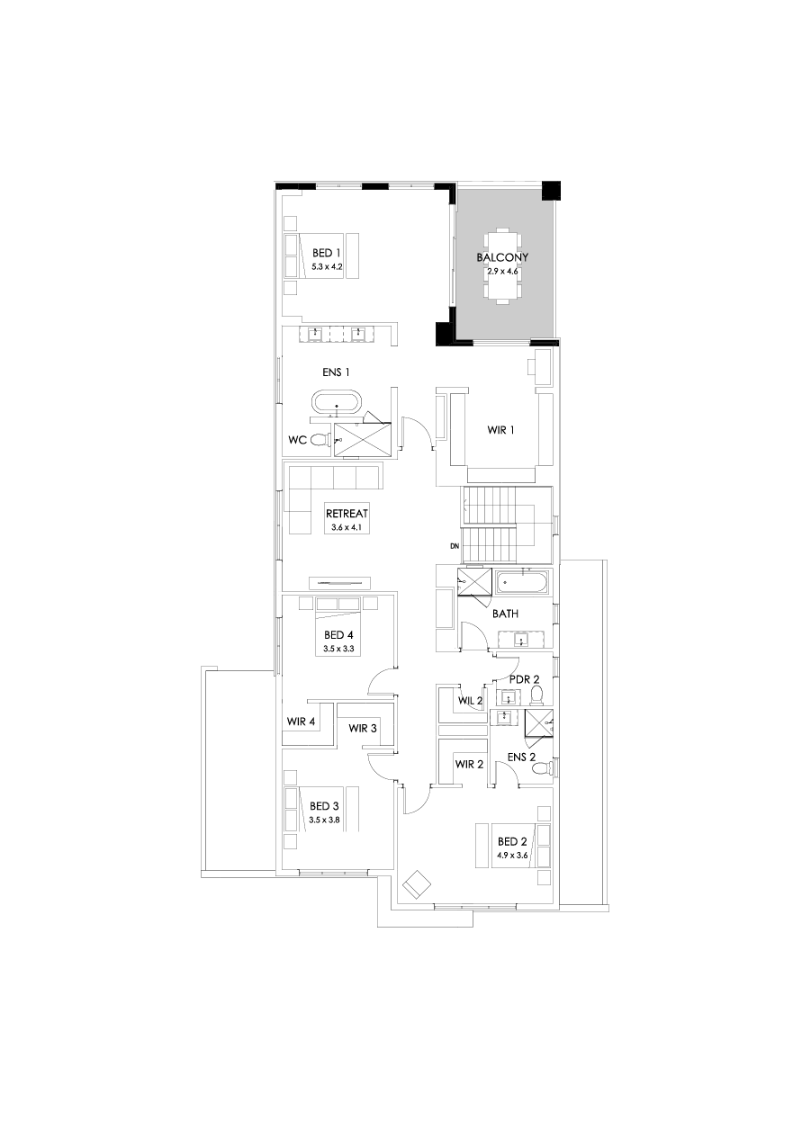 45 First Floor Floorplan (Rear balcony)