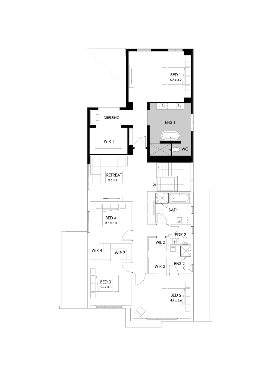45 First Floor Floorplan (Rear flip)
