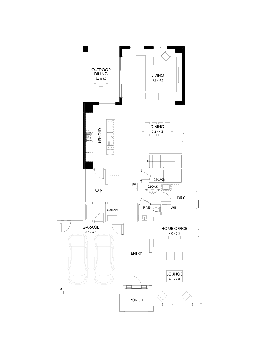 45 Ground Floor Floorplan (Rear flip)