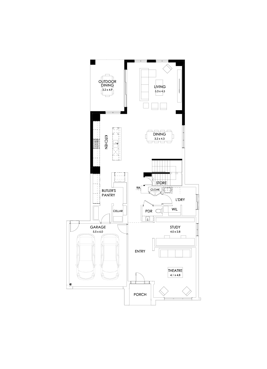 45 Ground Floor Floorplan (Rear flip)