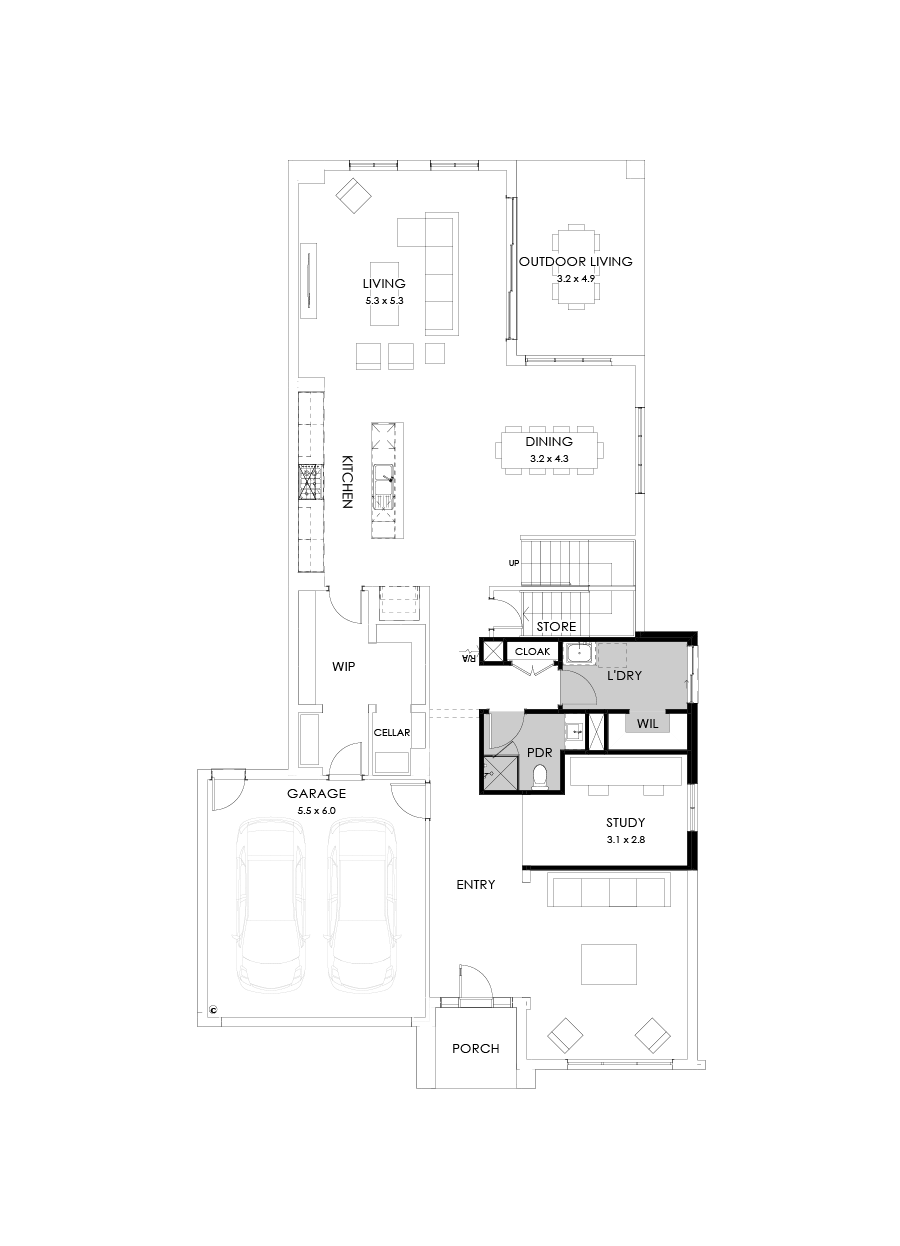 45 Ground Floor Floorplan (Shower to powder)