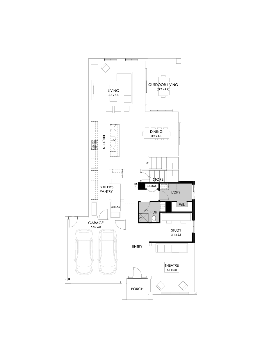45 Ground Floor Floorplan (Shower to powder)