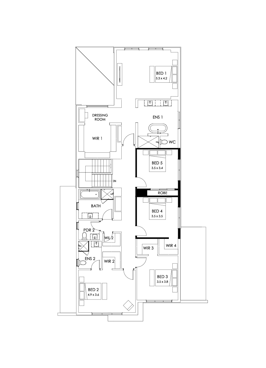 45 First Floor Floorplan (5th bedroom - Flipped)