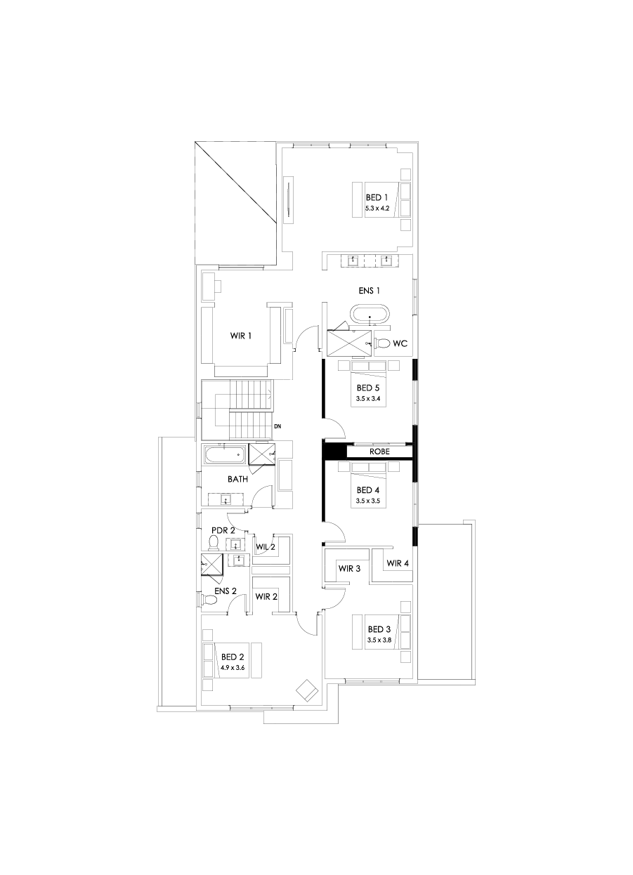 45 First Floor Floorplan (5th bedroom - Flipped)