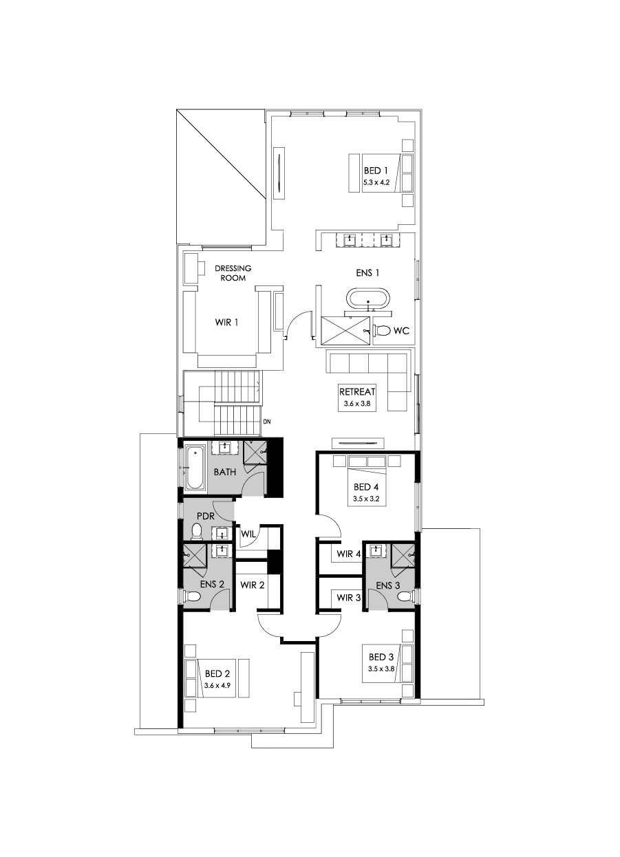 45 First Floor Floorplan (Additional ensuite - Flipped)