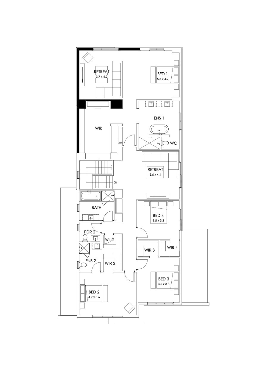 45 First Floor Floorplan (Alternate bed 1 - Flipped)