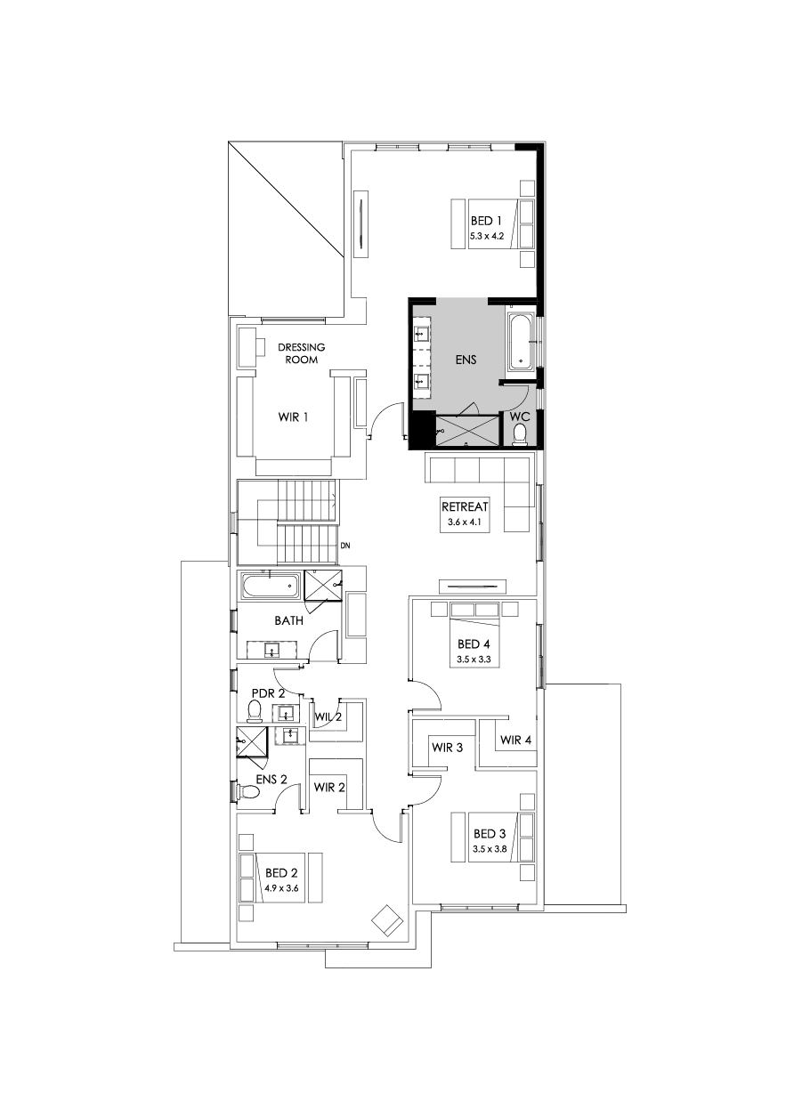 45 First Floor Floorplan (Alternate ensuite - Flipped)