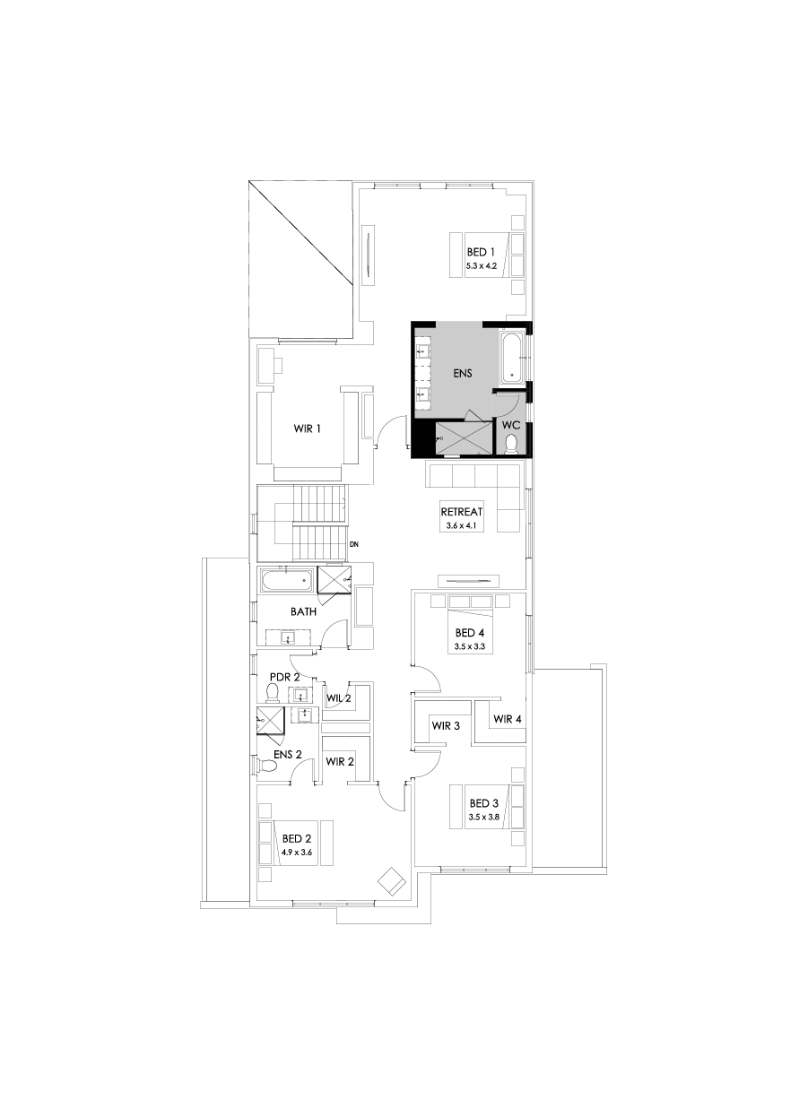 45 First Floor Floorplan (Alternate ensuite - Flipped)