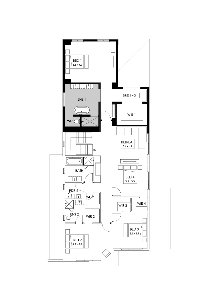 45 First Floor Floorplan (Rear flip - Flipped)