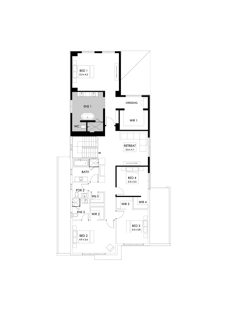 45 First Floor Floorplan (Rear flip - Flipped)