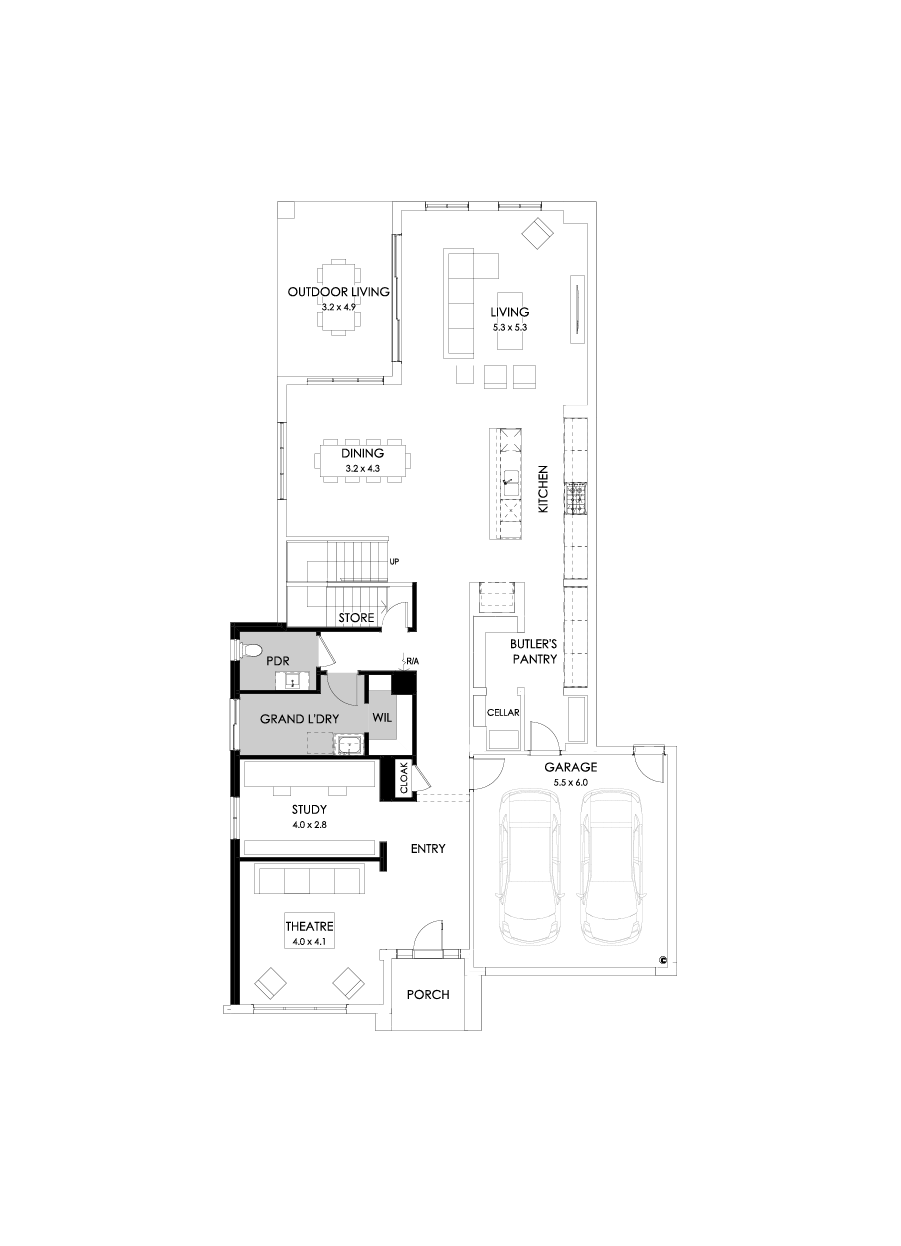 45 Ground Floor Floorplan (Grand laundry - Flipped)