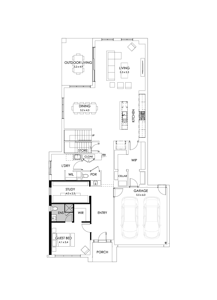 45 Ground Floor Floorplan (Guest bedroom - Flipped)