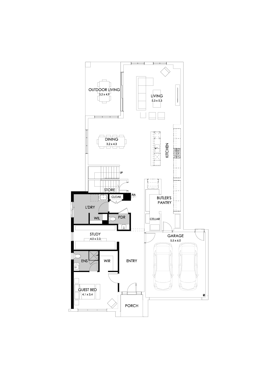 45 Ground Floor Floorplan (Guest bedroom - Flipped)