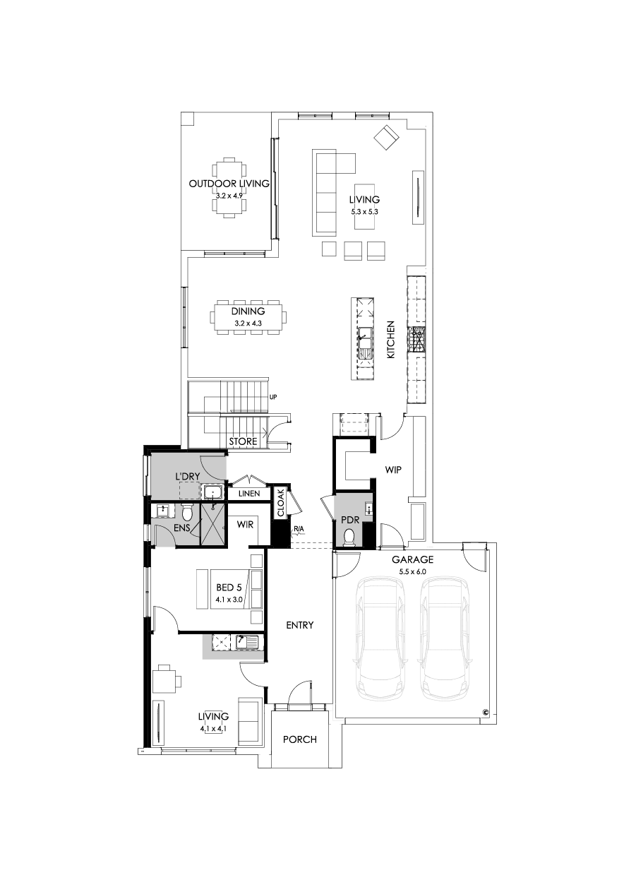 45 Ground Floor Floorplan (Guest wing - Flipped)