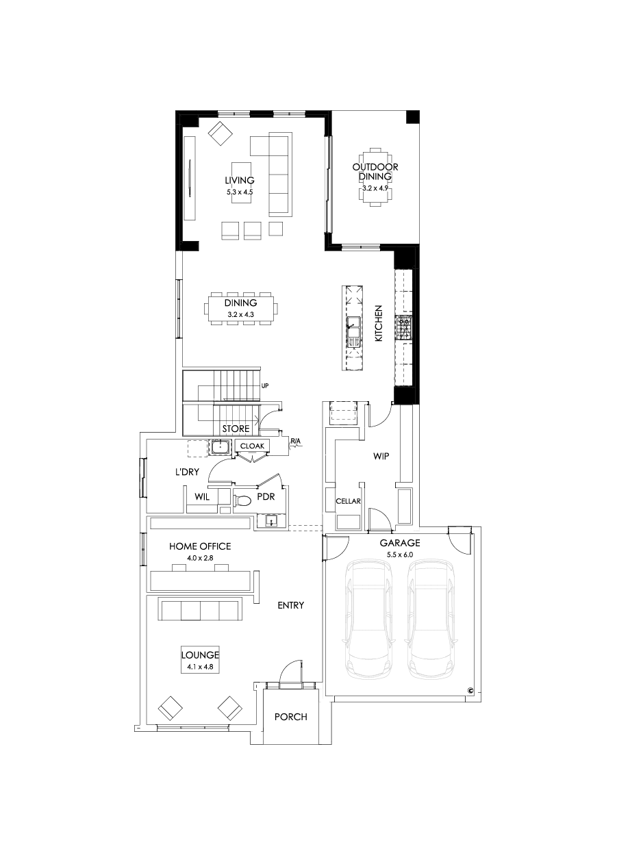 45 Ground Floor Floorplan (Rear flip - Flipped)