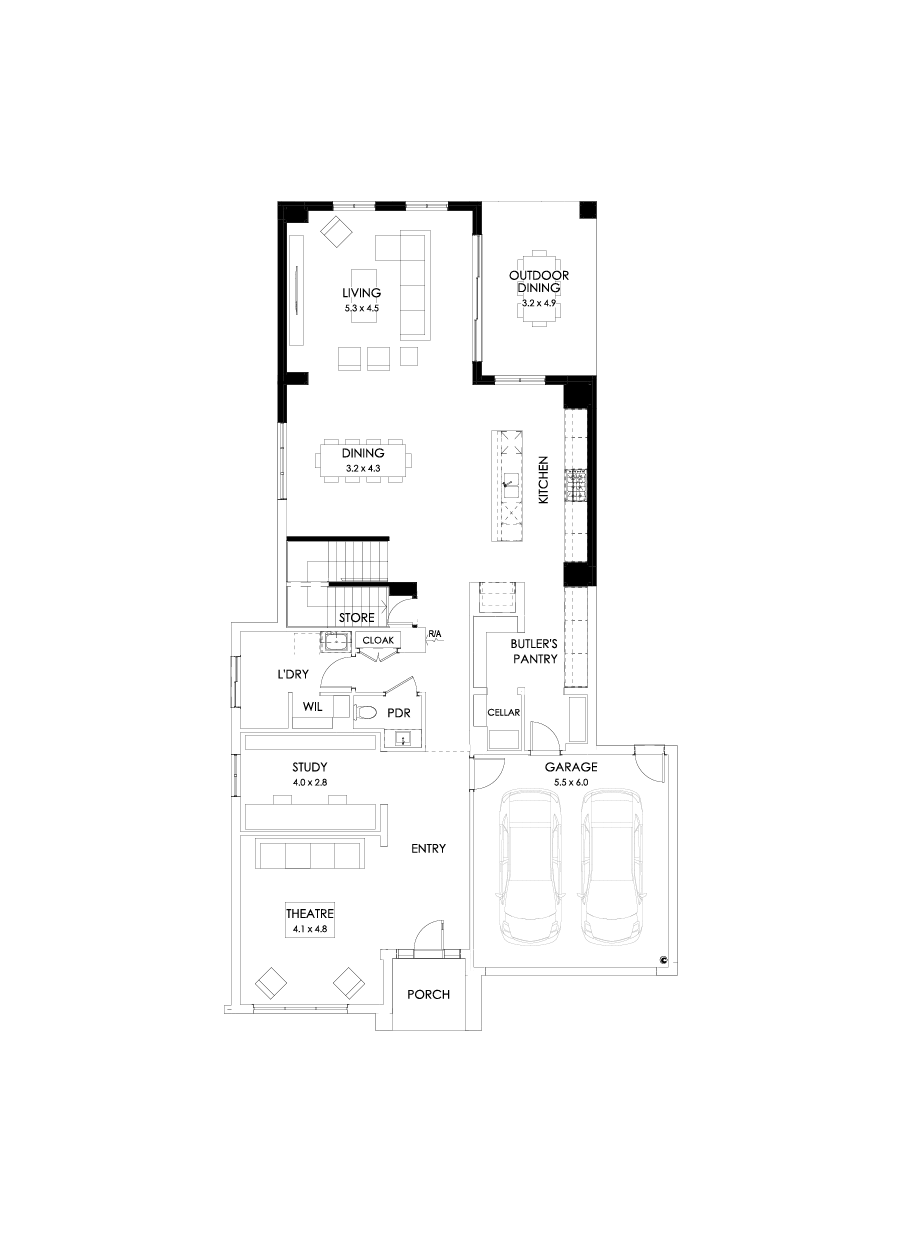 45 Ground Floor Floorplan (Rear flip - Flipped)