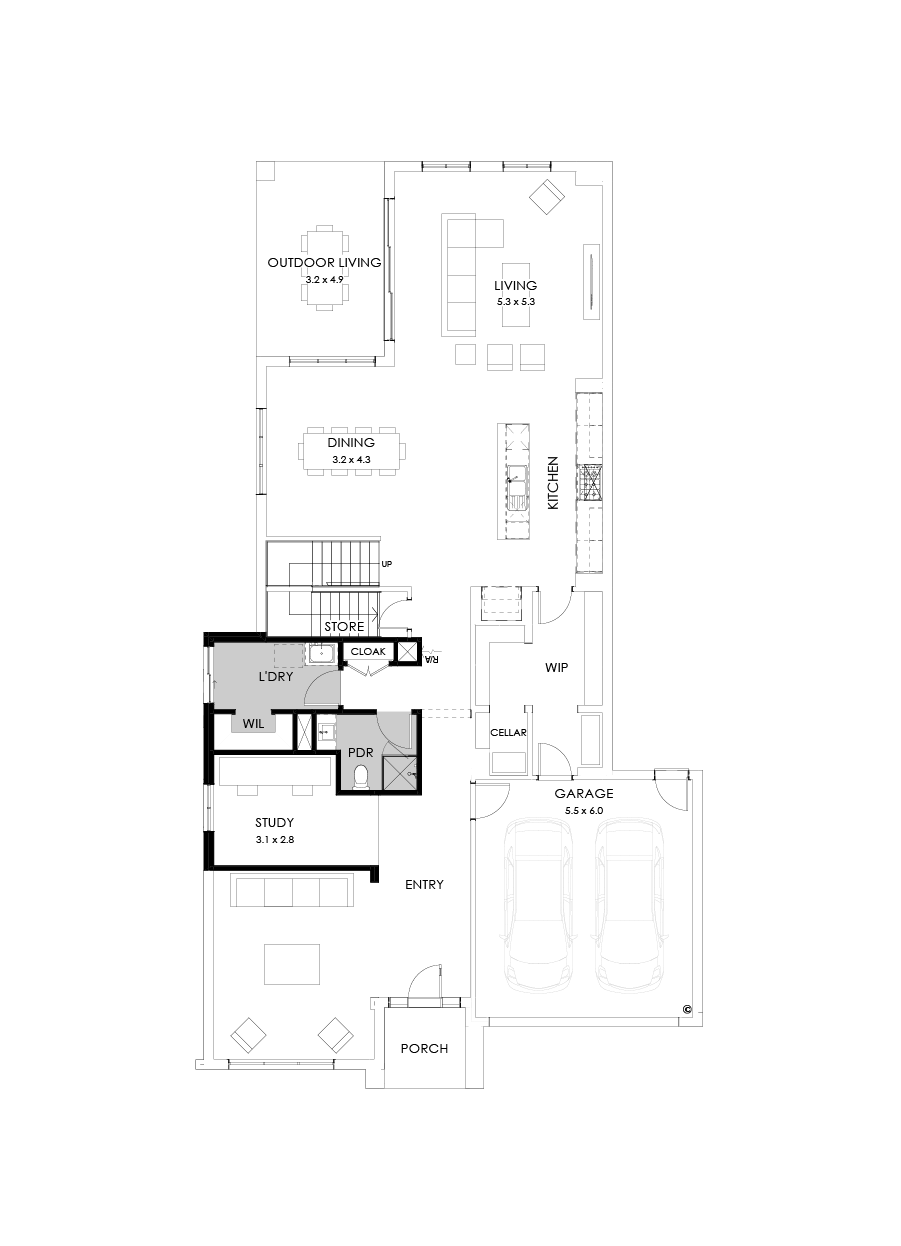 45 Ground Floor Floorplan (Shower to powder - Flipped)