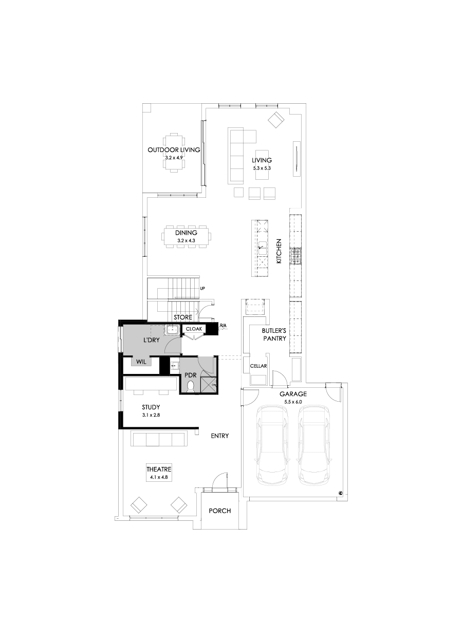 45 Ground Floor Floorplan (Shower to powder - Flipped)