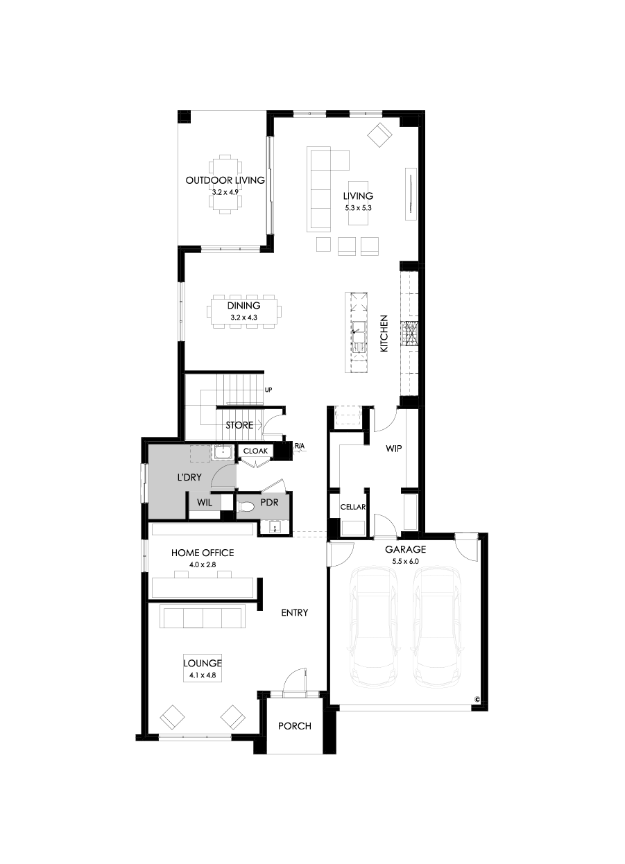 45 Ground Floor Floorplan (Standard - Flipped)