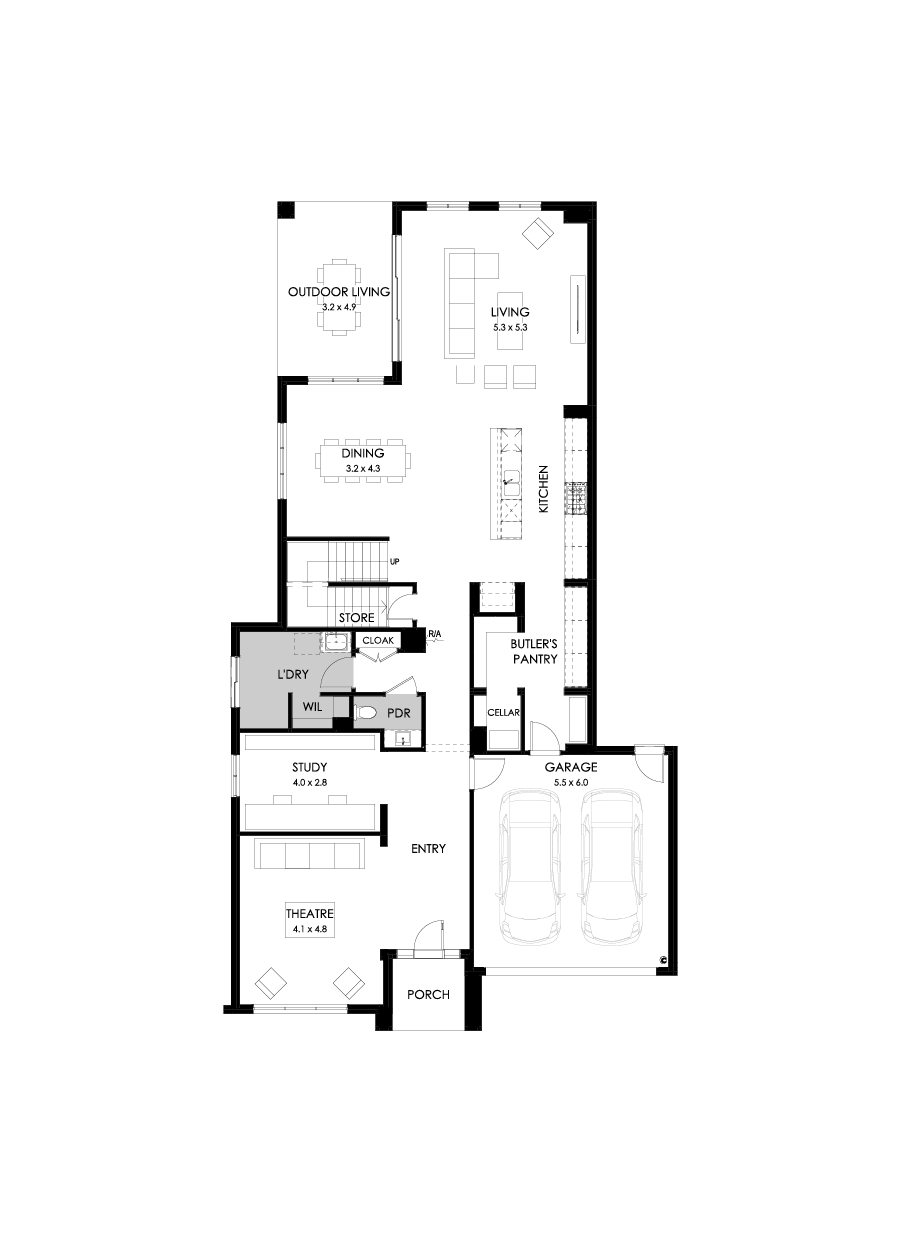 45 Ground Floor Floorplan (Standard - Flipped)