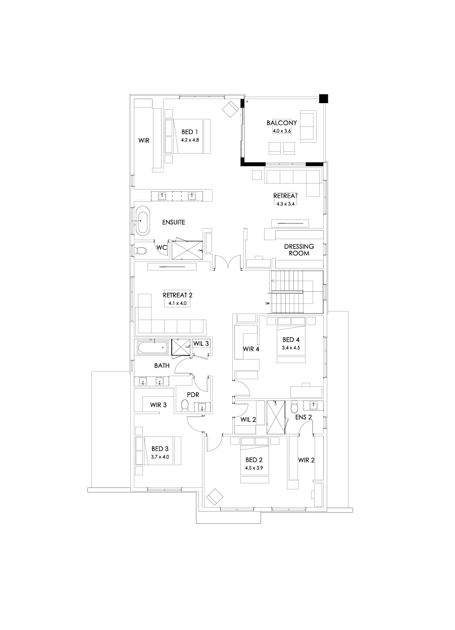 52 First Floor Floorplan (Rear balcony)