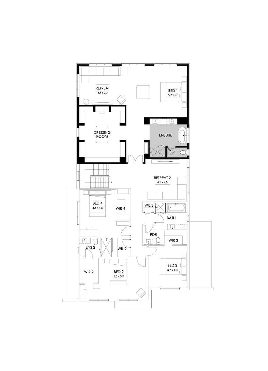 52 First Floor Floorplan (Alternate bed 1 - Flipped)