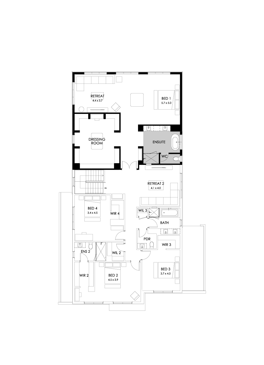 52 First Floor Floorplan (Alternate bed 1 - Flipped)
