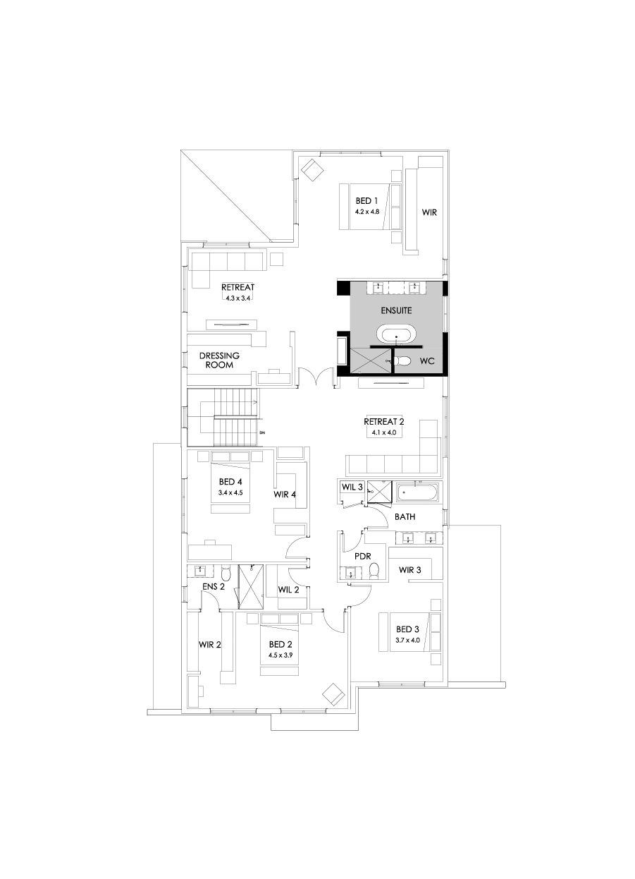 52 First Floor Floorplan (Alternate ensuite - Flipped)