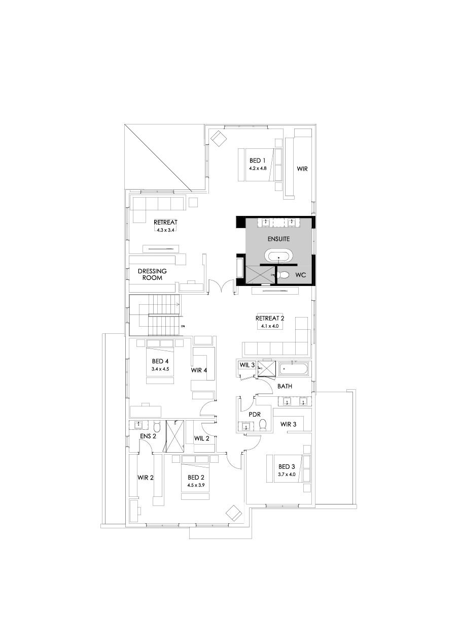 52 First Floor Floorplan (Alternate ensuite - Flipped)