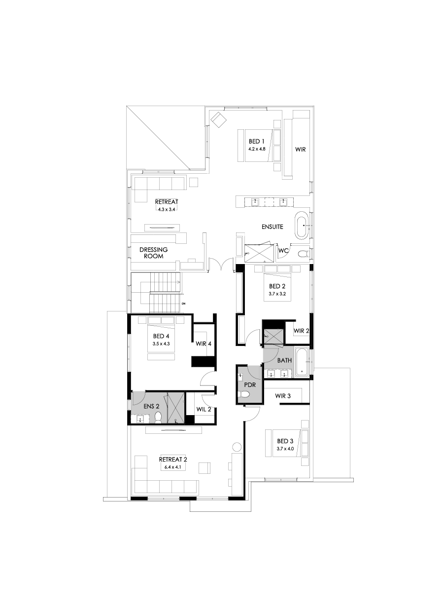 52 First Floor Floorplan (Alternate retreat - Flipped)