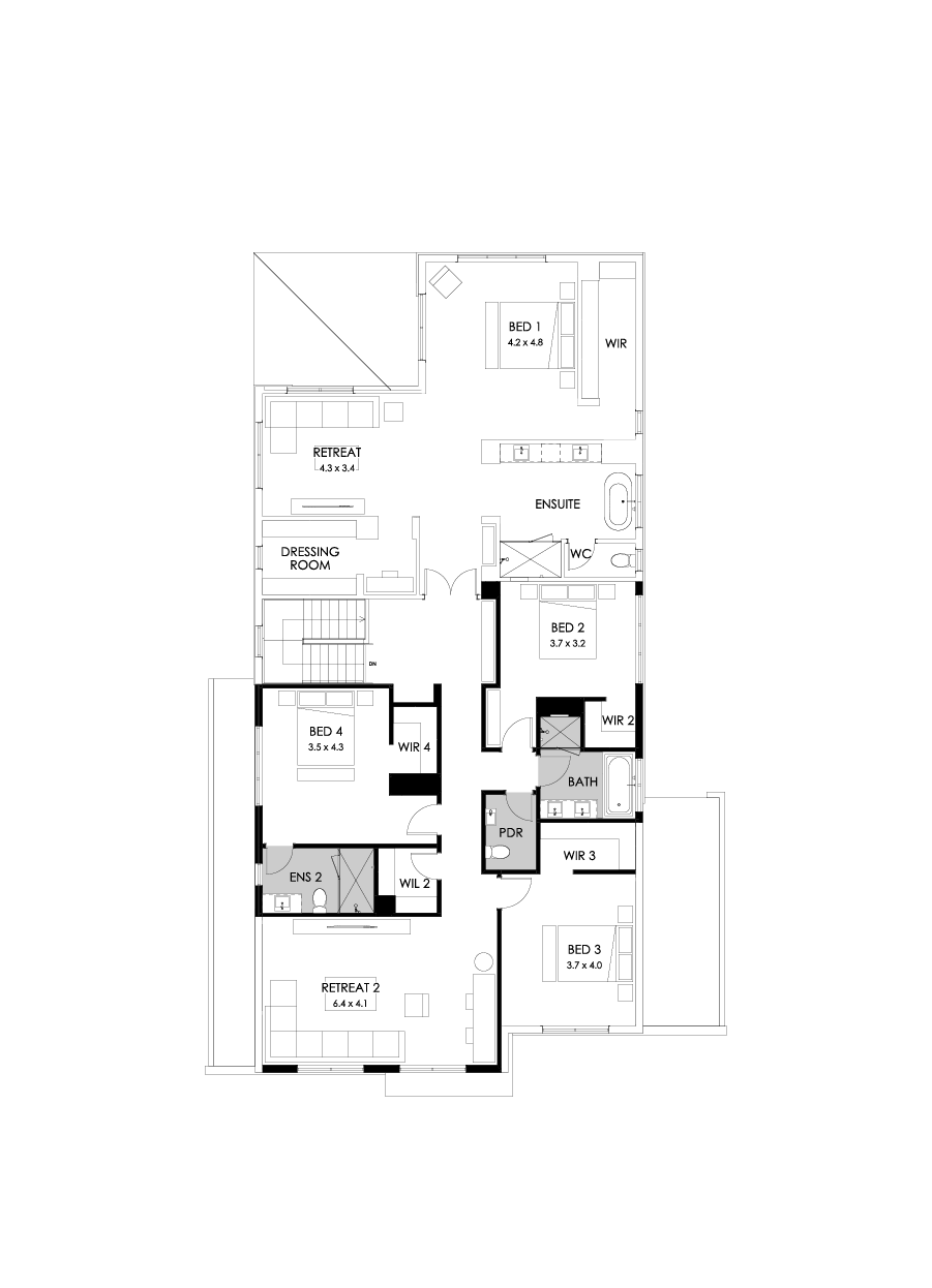 52 First Floor Floorplan (Alternate retreat - Flipped)