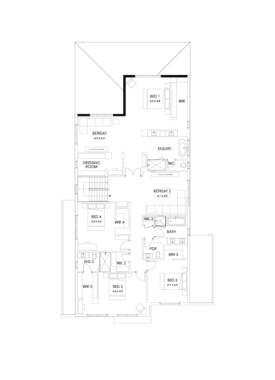 52 First Floor Floorplan (Full width outdoor living - Flipped)
