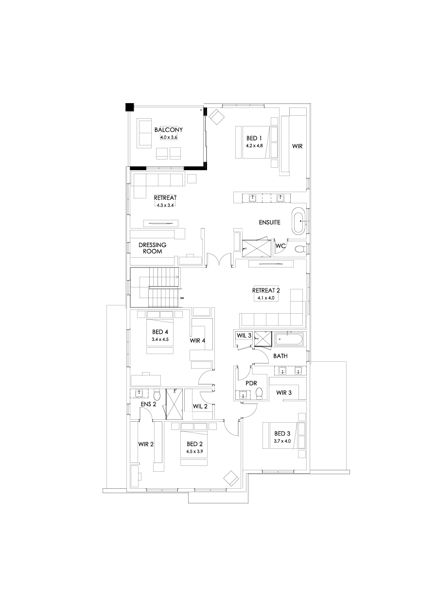 52 First Floor Floorplan (Rear balcony - Flipped)