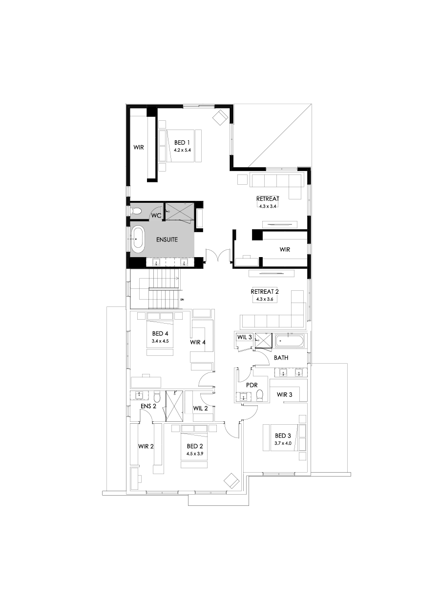 52 First Floor Floorplan (Rear flip - Flipped)