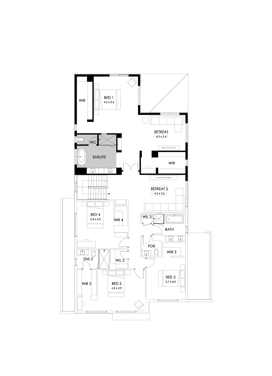 52 First Floor Floorplan (Rear flip - Flipped)