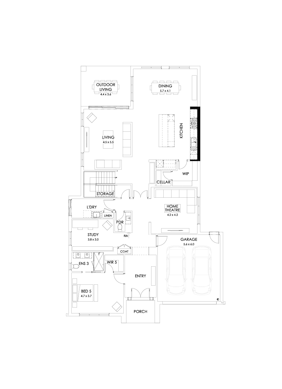 52 Ground Floor Floorplan (Alternate kitchen - Flipped)