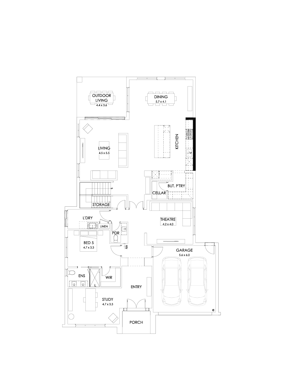 52 Ground Floor Floorplan (Alternate kitchen - Flipped)
