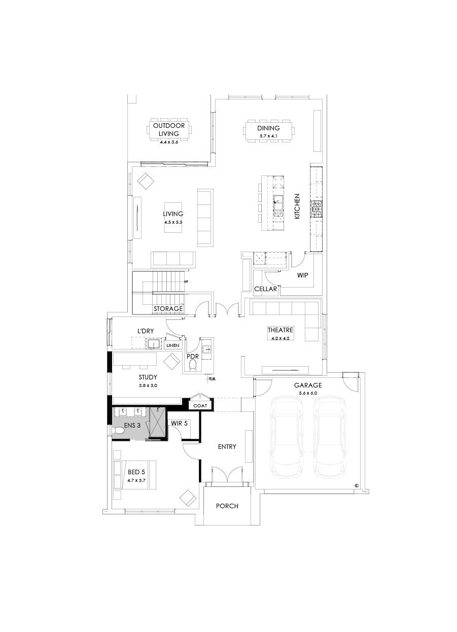 52 Ground Floor Floorplan (Alternate study - Flipped)
