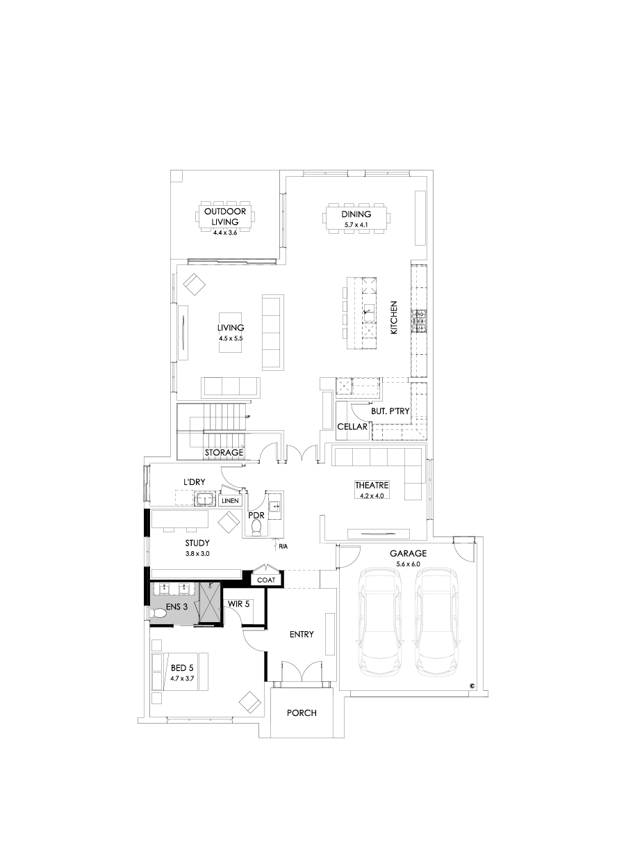 52 Ground Floor Floorplan (Alternate study - Flipped)