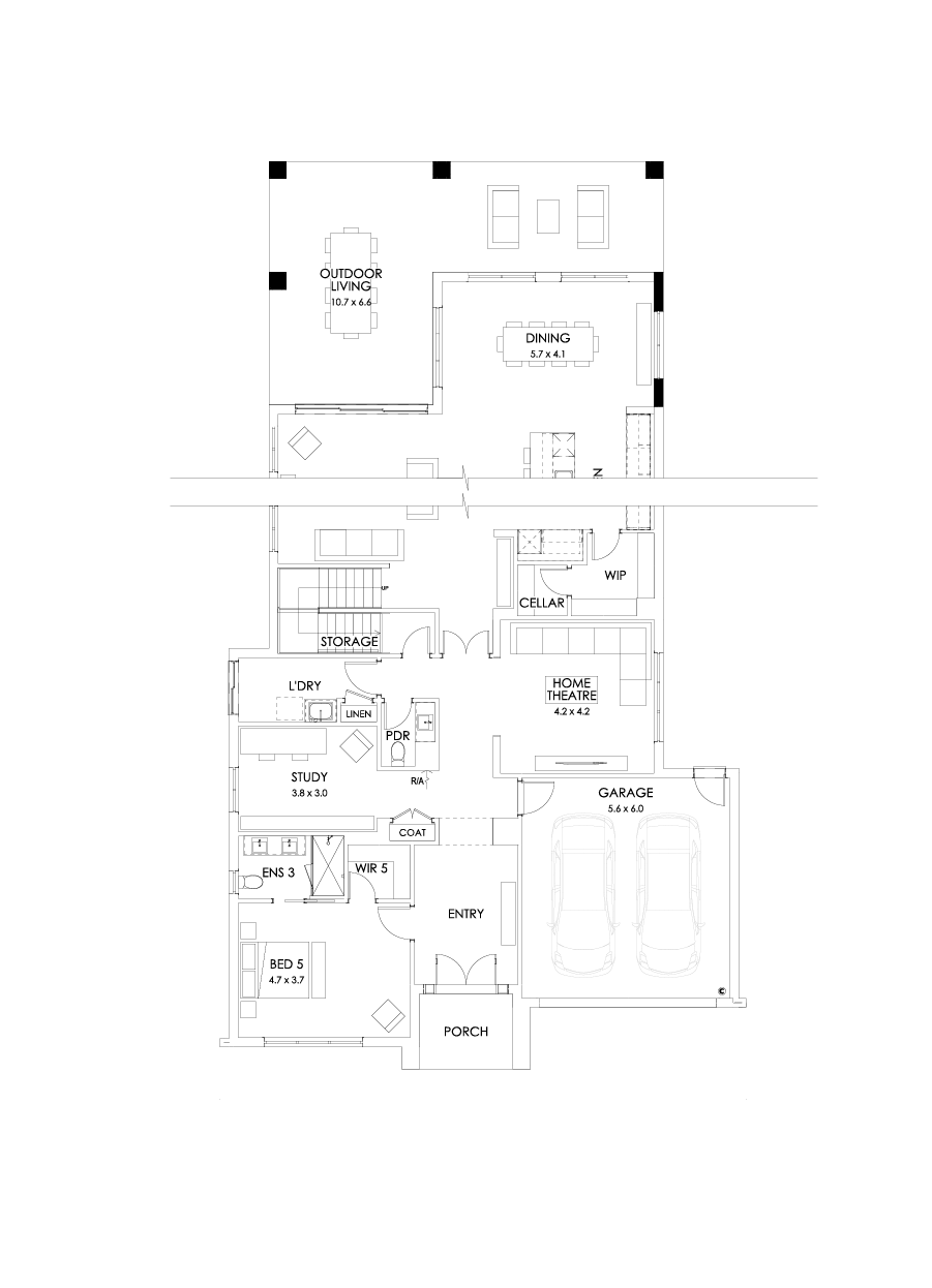 52 Ground Floor Floorplan (Full width outdoor living - Flipped)